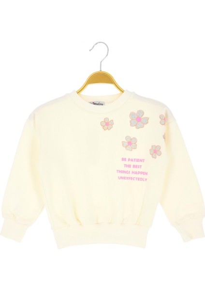 Simli Çiçek Baskılı Iki Iplik Şardonlu Sweatshırt - Ekru - 2 - 3 Yaş - ERL50685.0-EKRU-2 - 3 Yaş Ekru