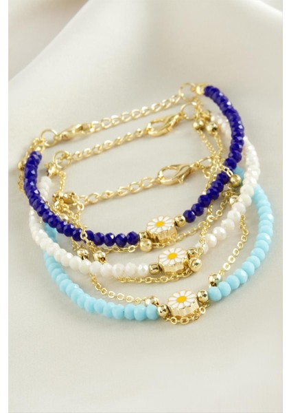 Msa-Shop Papatya Zincir Kristal Bileklik-Mavi