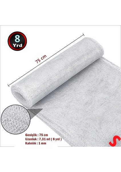 Simli Örgü File Rulo Tül, 73 cm x 8 mt - Gümüş