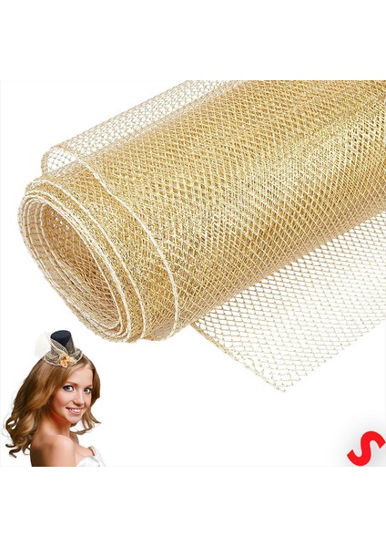Simli Örgü File Rulo Tül, 73 cm x 8 mt - Altın
