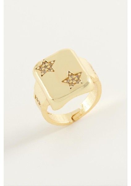 Msa-Shop Yıldız Zirkon Taşlı Yüzük-Gümüş Rengi