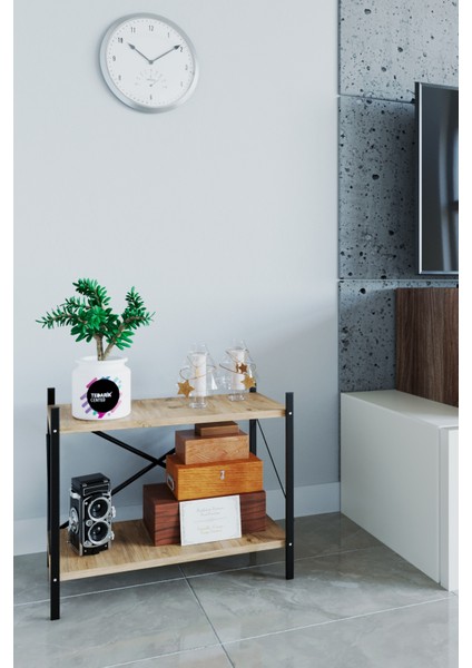 Metal Kitaplık 2 Raflı Çok Amaçlı Dosya Kitap Rafı Ofis Salon Raf Ceviz
