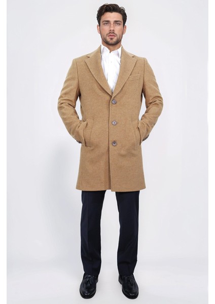 Üç Düğmeli Mono Yaka Yün ve Kaşmir Karışımlı Camel Kaban fırsatları