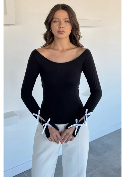 Kadın Kol Ucu Fiyonk Detaylı Likralı Bluz P-00018439