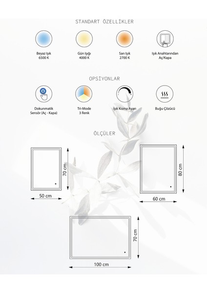 - Nil LED Aydınlatmalı Ayna - Tri-Color + Dimmer + Defogger fiyatları