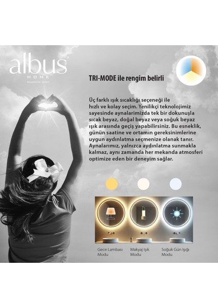 - Nil LED Aydınlatmalı Ayna - Tri-Color + Dimmer + Defogger modelleri