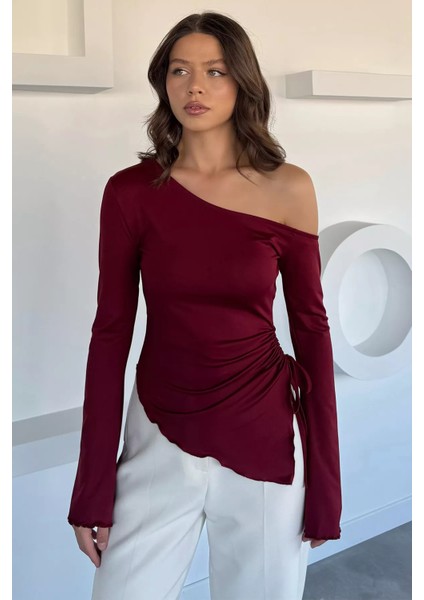 Bel Büzgülü Asimetrik Kesim Kadın Bluz P-00018456