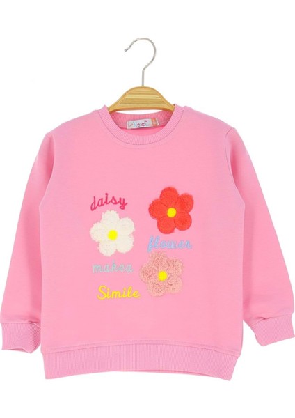 Papatya Daısy Nakışlı Iki Iplik Sweatshırt - Pembe - 3 Yaş - NSL411-PEMBE-3 Yaş Pembe