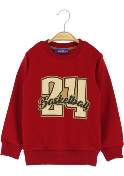 24 Basketball Baskılı Iki Iplik Şardonsuz Sweatshırt - Kırmızı - 2 Yaş - ATA30734.0-KIRMIZI-2 Yaş Kırmızı