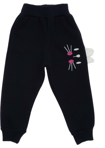 Kedi Nakışlı Üç Iplik Şardonlu Eşofman Alt - Lacivert - 4 - 5 Yaş - ATA30365.0-SIYAH-4 - 5 Yaş Lacivert