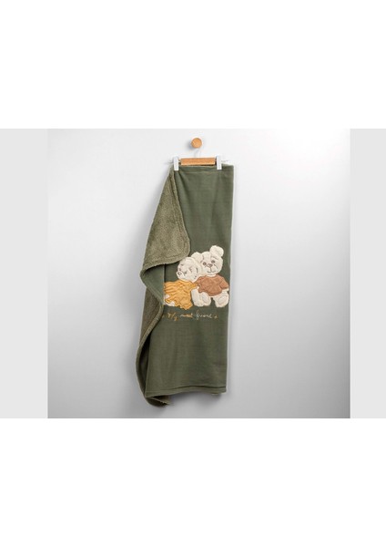 Ayı Nakışlı Içi Peluşlu Polar Battaniye -90X90 - Atabay - FLE249020 - Haki - 0 - 12 Ay - FLE249020-HAKI-0 - 12 Ay Haki