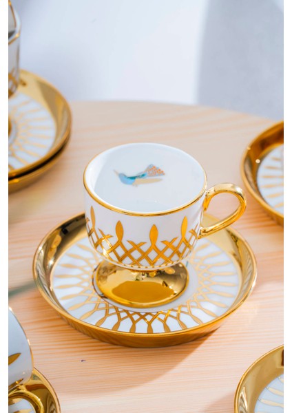 Leoni 6 Kişilik Kahve Fincan Takımı | 90 ml Porselen Fincan ve Tabak Seti