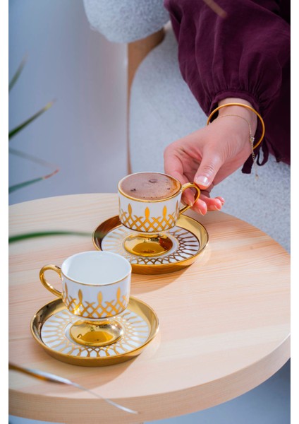 Leoni 6 Kişilik Kahve Fincan Takımı | 90 ml Porselen Fincan ve Tabak Seti indirimleri