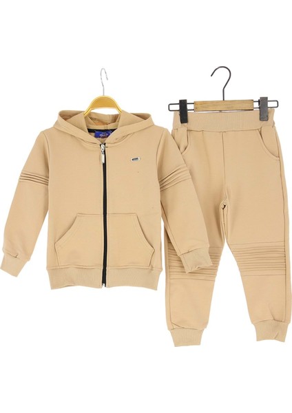 Kapüşonlu Armalı Diz Detaylı Iki Iplik Eşofman Takım - Bej - 4 Yaş - ATA30594.0-BEJ-4 Yaş Bej