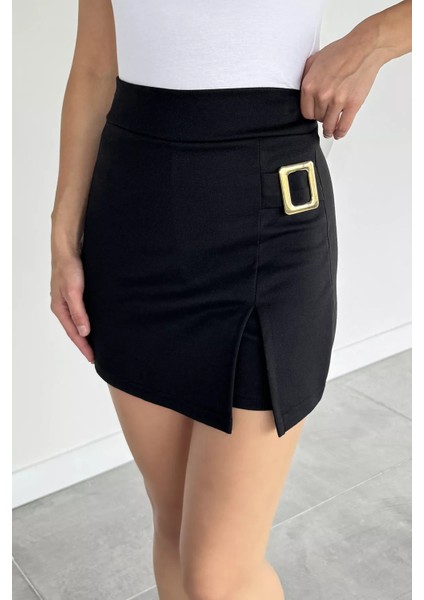 Kadın Gold Toka Detaylı Mini Şort Etek P-00018437