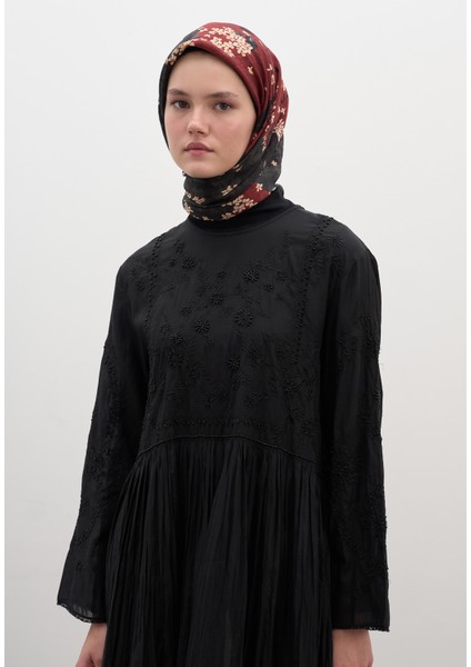 Tıny Plumerıa Desen Pamuklu Viskon Eşarp Kırmızı