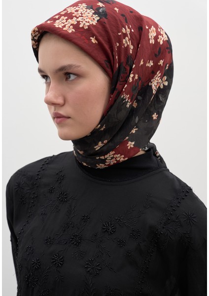 Tıny Plumerıa Desen Pamuklu Viskon Eşarp Kırmızı modelleri