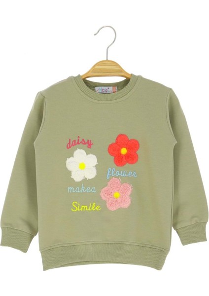 Papatya Daısy Nakışlı Iki Iplik Sweatshırt - Haki - 2 Yaş - NSL411-HAKI-2 Yaş Haki