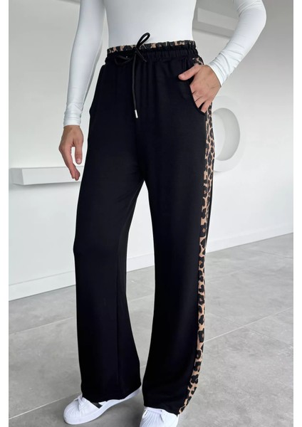 Kadın Leopar Detaylı Bel Lastikli Palazzo Pantolon P-00018469