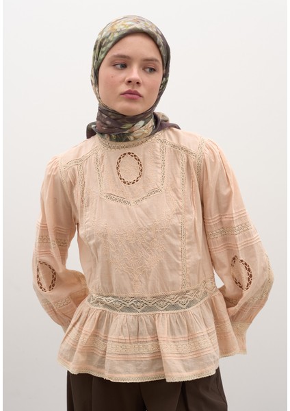 Wısterıa Desen Pamuklu Viskon Eşarp Tozlu Kahve