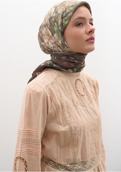 Wısterıa Desen Pamuklu Viskon Eşarp Tozlu Kahve modelleri