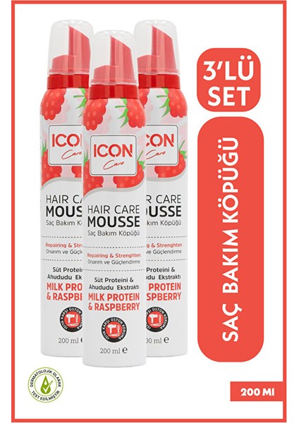 Icon Care Saç Bakım Köpüğü Mılk Proteın & Raspberry 3'lü Set