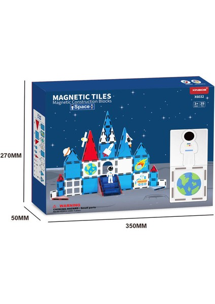 Manyetilk Tiles Uzay Seti 39 Parça Manyetik Yapı Magnetic Bloklar