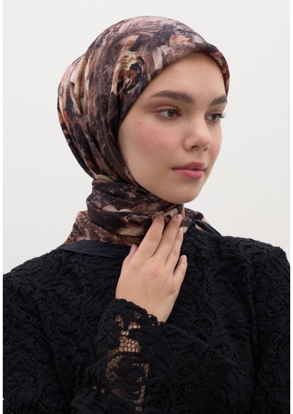 Madeleıne Desen Pamuklu Viskon Eşarp Siyah modelleri