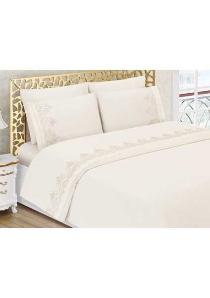 Şevval Fransız Güpürlü Çeyizlik Nevresim Takımı Krem