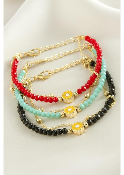 Msa-Shop Papatya Zincir Kristal Bileklik-Mavi