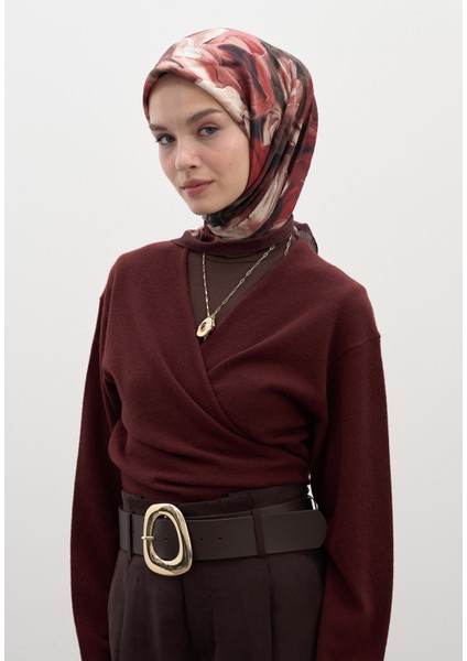 Mıdnıght Floral Desen Pamuklu Viskon Eşarp Bordo