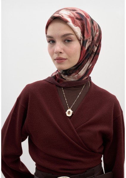 Mıdnıght Floral Desen Pamuklu Viskon Eşarp Bordo modelleri