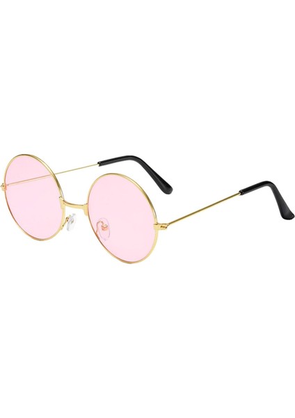 Allzey Yuvarlak Cam John Lennon Tarzı Hippi Gold Çerçeveli Pembe Gözlük