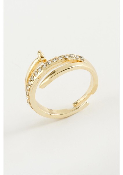 Msa-Shop Çivi Taşlı Yüzük-Gümüş Rengi