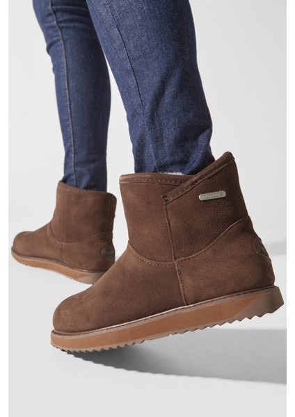 Leather Dofida Mini Waterproof Boot Kadın Koyun Derisi Koyun Kürkü Su Geçirmez Bot Kahverengi fiyatları