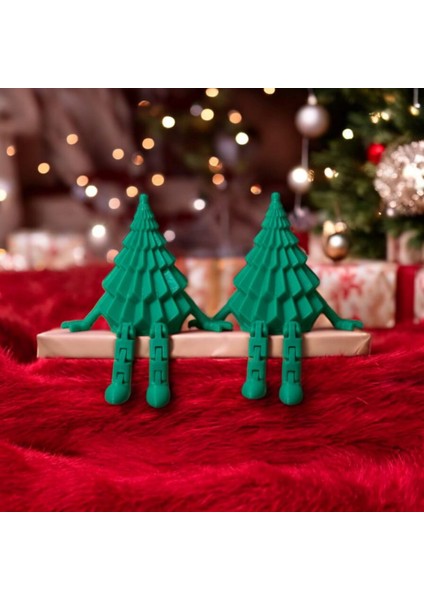 Ceresshop Mini Yılbaşı Çam Ağacı Dekoru – Sallanan Bacaklı Ikili Set Yeşil