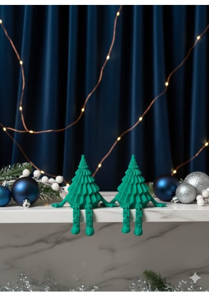 Ceresshop Mini Yılbaşı Çam Ağacı Dekoru – Sallanan Bacaklı Ikili Set Yeşil modelleri