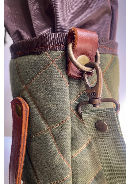 El Yapımı Hakiki Deri Kapitone Termos Kılıfı – 2 Litre'ye Kadar Termos Uyumlu, Kamp Aksesuarı 40X18 cm