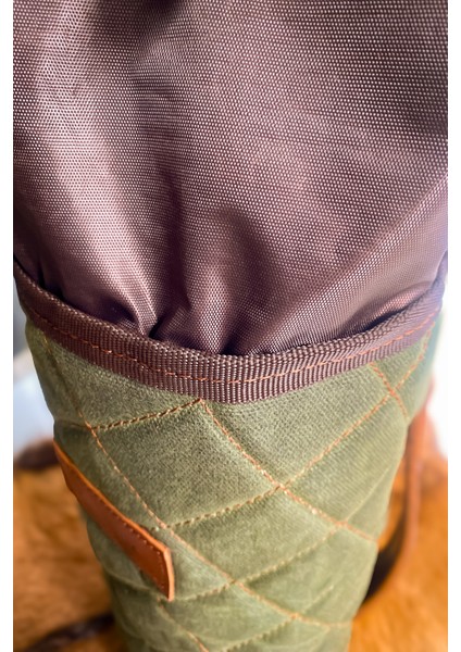 El Yapımı Hakiki Deri Kapitone Termos Kılıfı – 2 Litre'ye Kadar Termos Uyumlu, Kamp Aksesuarı 40X18 cm