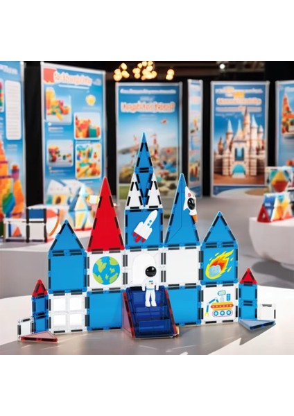 Manyetilk Tiles Uzay Seti 39 Parça Manyetik Yapı Magnetic Bloklar modelleri