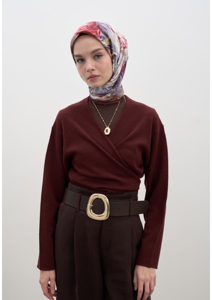 Nerıssa Desen Pamuklu Viskon Eşarp Bordo