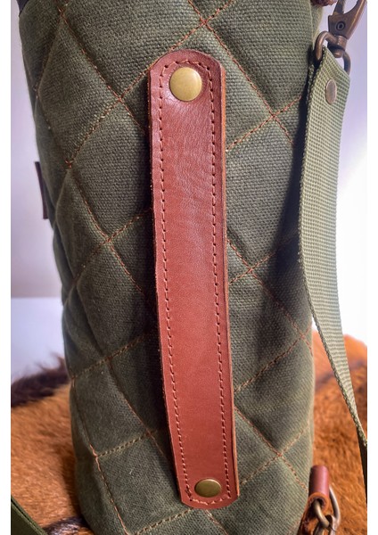 El Yapımı Hakiki Deri Kapitone Termos Kılıfı – 2 Litre'ye Kadar Termos Uyumlu, Kamp Aksesuarı 40X18 cm