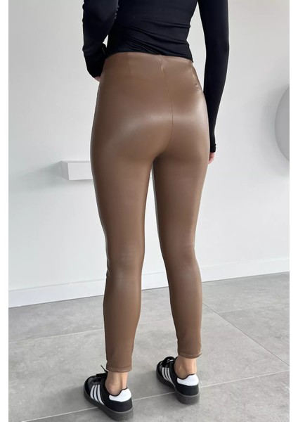 Kadın Şardonlu Bel Bağcıklı Detaylı Deri Tayt P-00001167 indirimleri