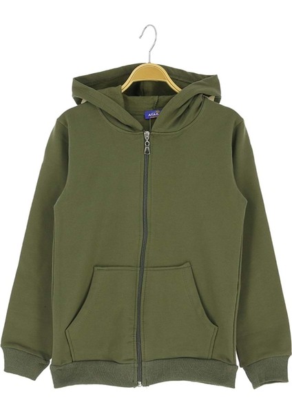 Arka Baskılı Kapüşonlu Iki Iplik Fermuarlı Sweatshırt - Haki - 3 Yaş - ATA30677.0-HAKI-3 Yaş Haki