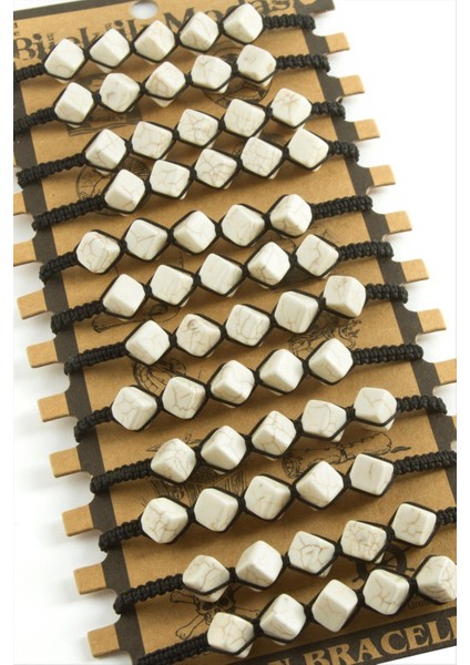 Msa-Shop Küp Makrome Örgülü Bileklik-Beyaz