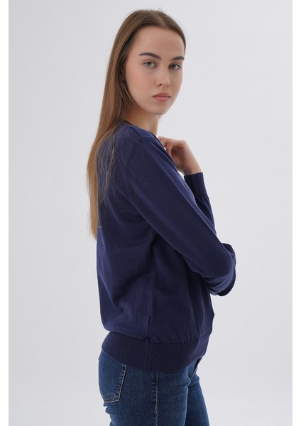 Kadın Lacivert %100 Organik Pamuk Bisiklet Yaka Triko Kazak Bluz TRIST-6101 fiyatları