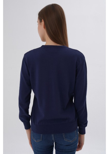 Kadın Lacivert %100 Organik Pamuk Bisiklet Yaka Triko Kazak Bluz TRIST-6101 modelleri