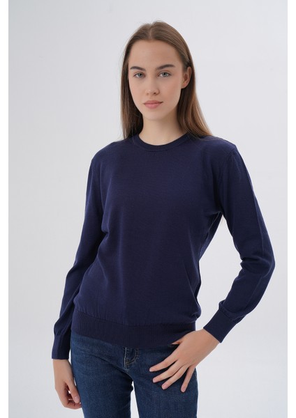 Kadın Lacivert %100 Organik Pamuk Bisiklet Yaka Triko Kazak Bluz TRIST-6101 indirimleri