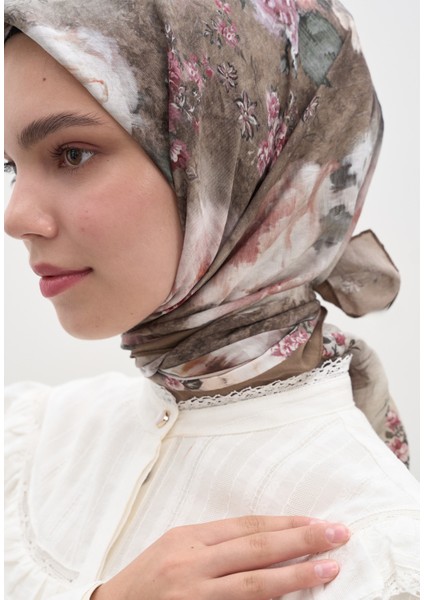 Vıntage Rose Desen Pamuklu Viskon Eşarp Vizon fiyatları