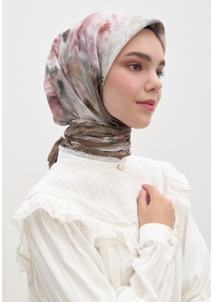 Vıntage Rose Desen Pamuklu Viskon Eşarp Vizon fırsatları